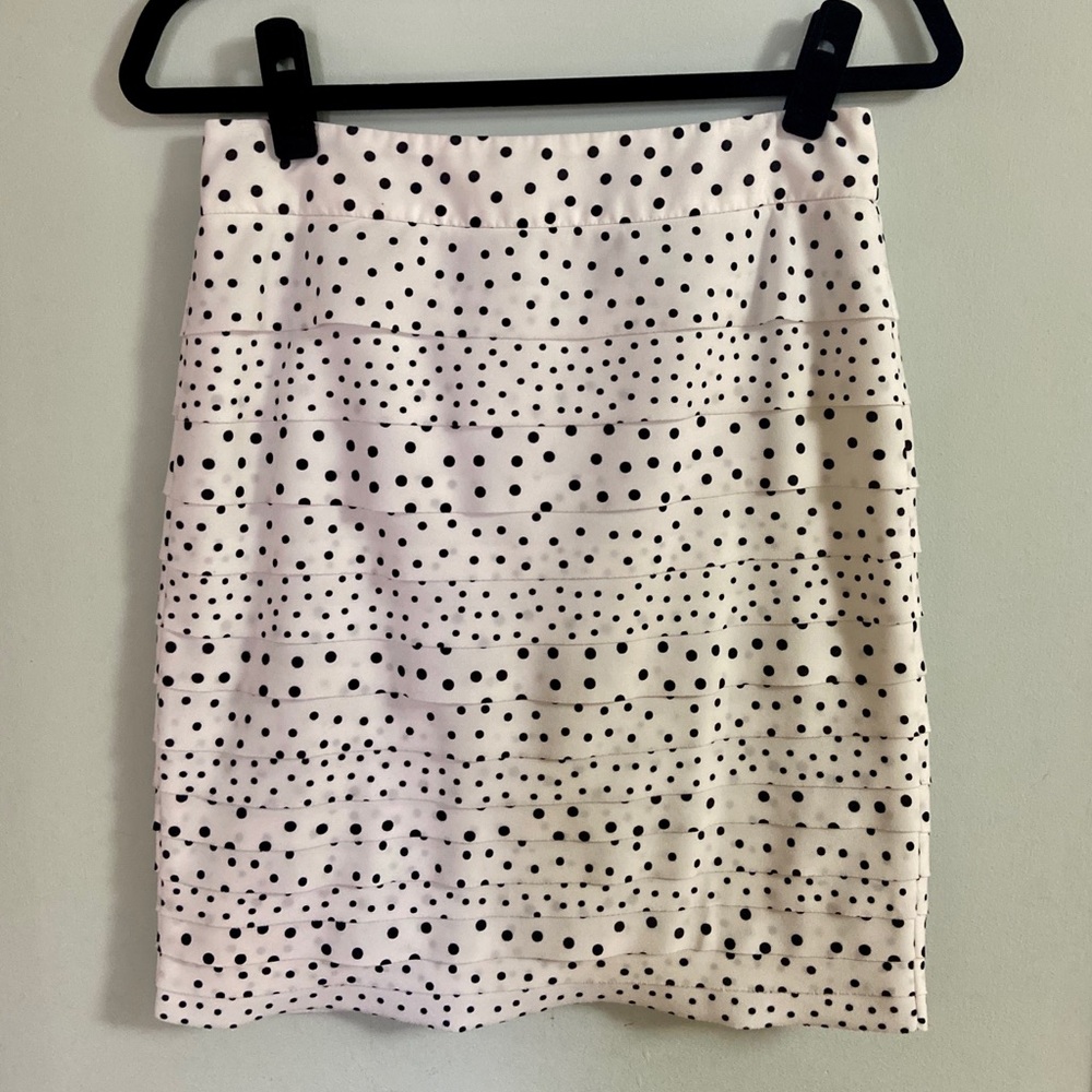 Ruffled Black & White Polka Dot Pencil Skirt